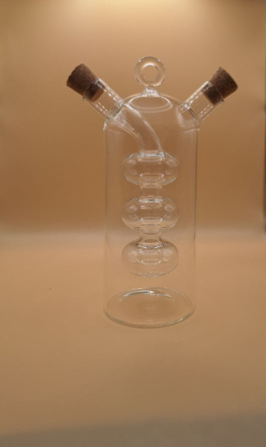 đ«Bouteille 2-en-1 Huile & Vinaigre â en verre transparent avec bouchon en liĂšge