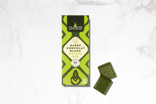 🍫🌿 Barre Chocolat Blanc & Matcha Bio Okumidori 5% Snack d’exception – Bio & vegan - Kumiko Matcha