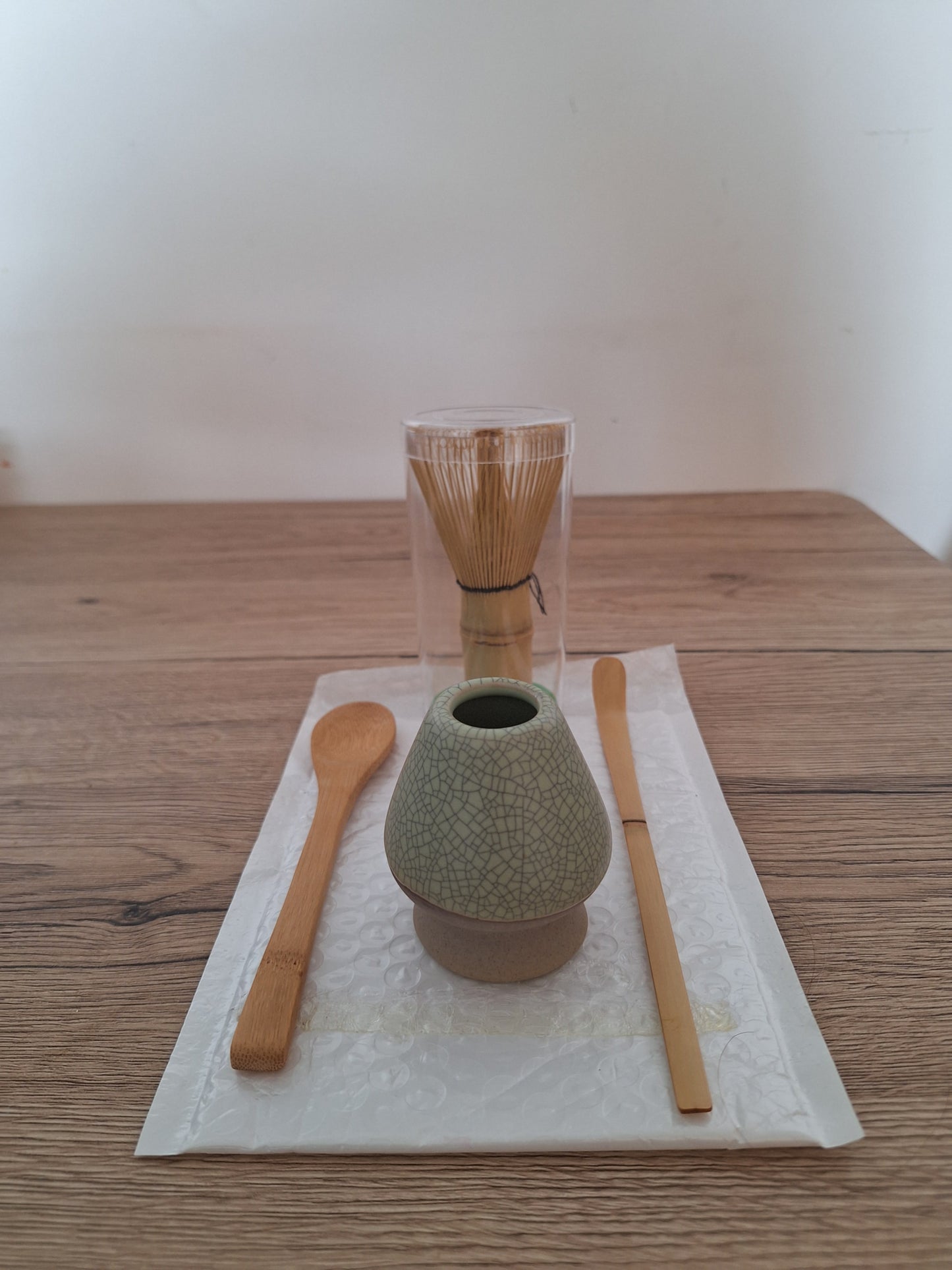 🌿 Japanese Matcha Tea Ceremony Set - 4 brand new pieces 🌿 Mosaic green - unique crackle effect