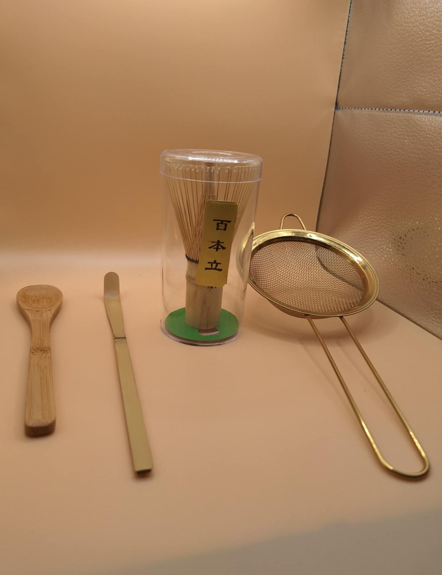 Matcha Utensils – 4-Piece Set with Gold Strainer