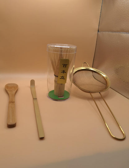 Matcha Utensils – 4-Piece Set with Gold Strainer