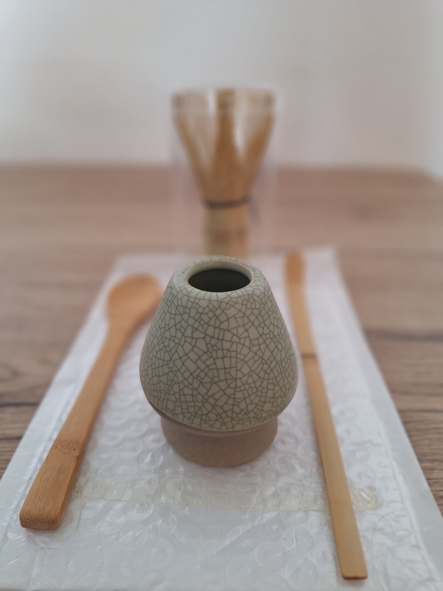 🌿 Japanese Matcha Tea Ceremony Set - 4 brand new pieces 🌿 Mosaic green - unique crackle effect