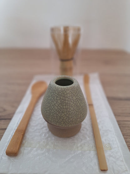 🌿 Japanese Matcha Tea Ceremony Set - 4 brand new pieces 🌿 Mosaic green - unique crackle effect