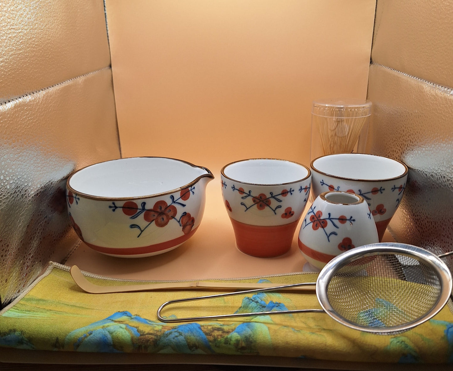 "Ume no Kaze" 9-Piece Plum Blossom Style Ceramic Matcha Set