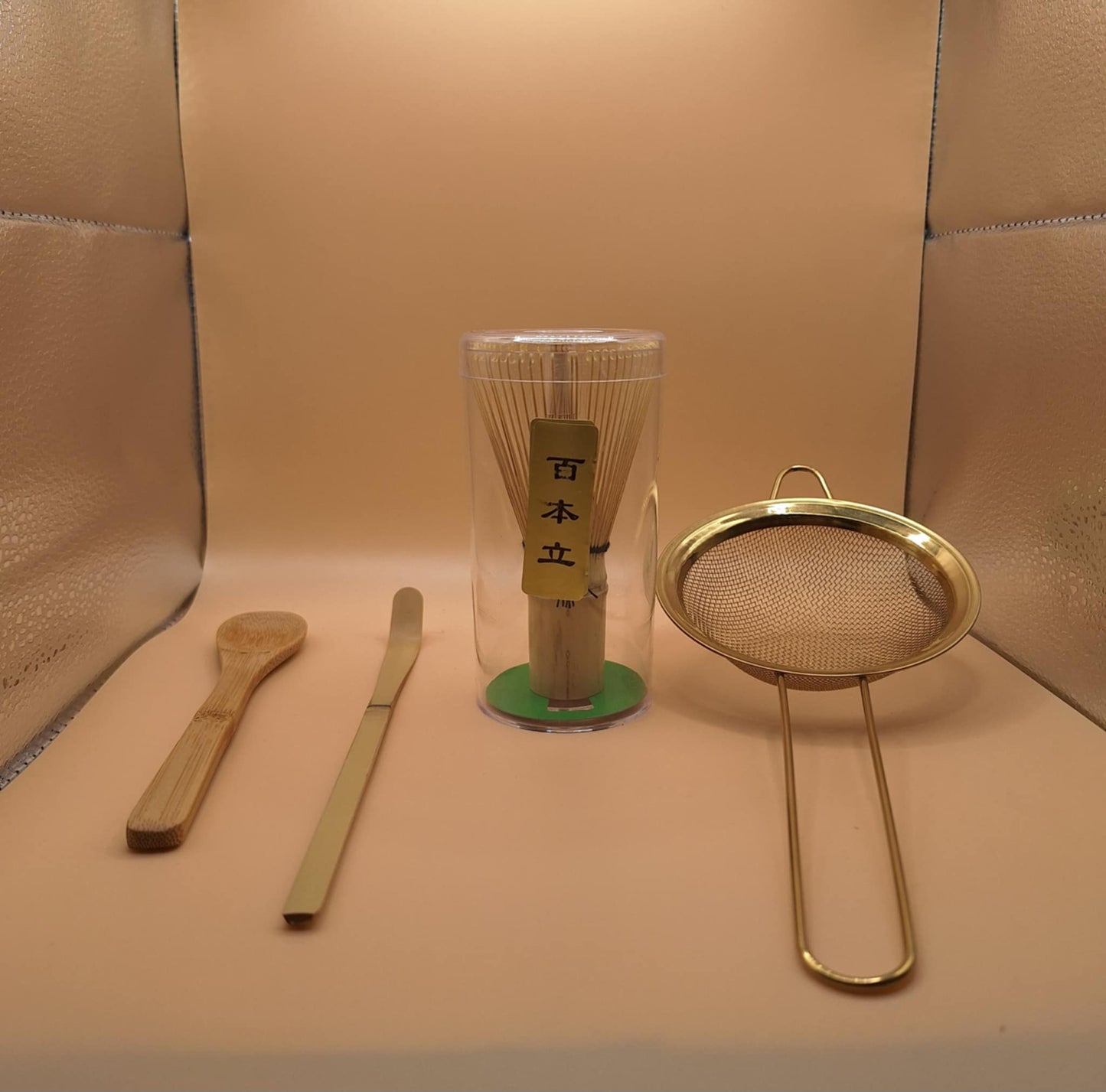 Matcha Utensils – 4-Piece Set with Gold Strainer