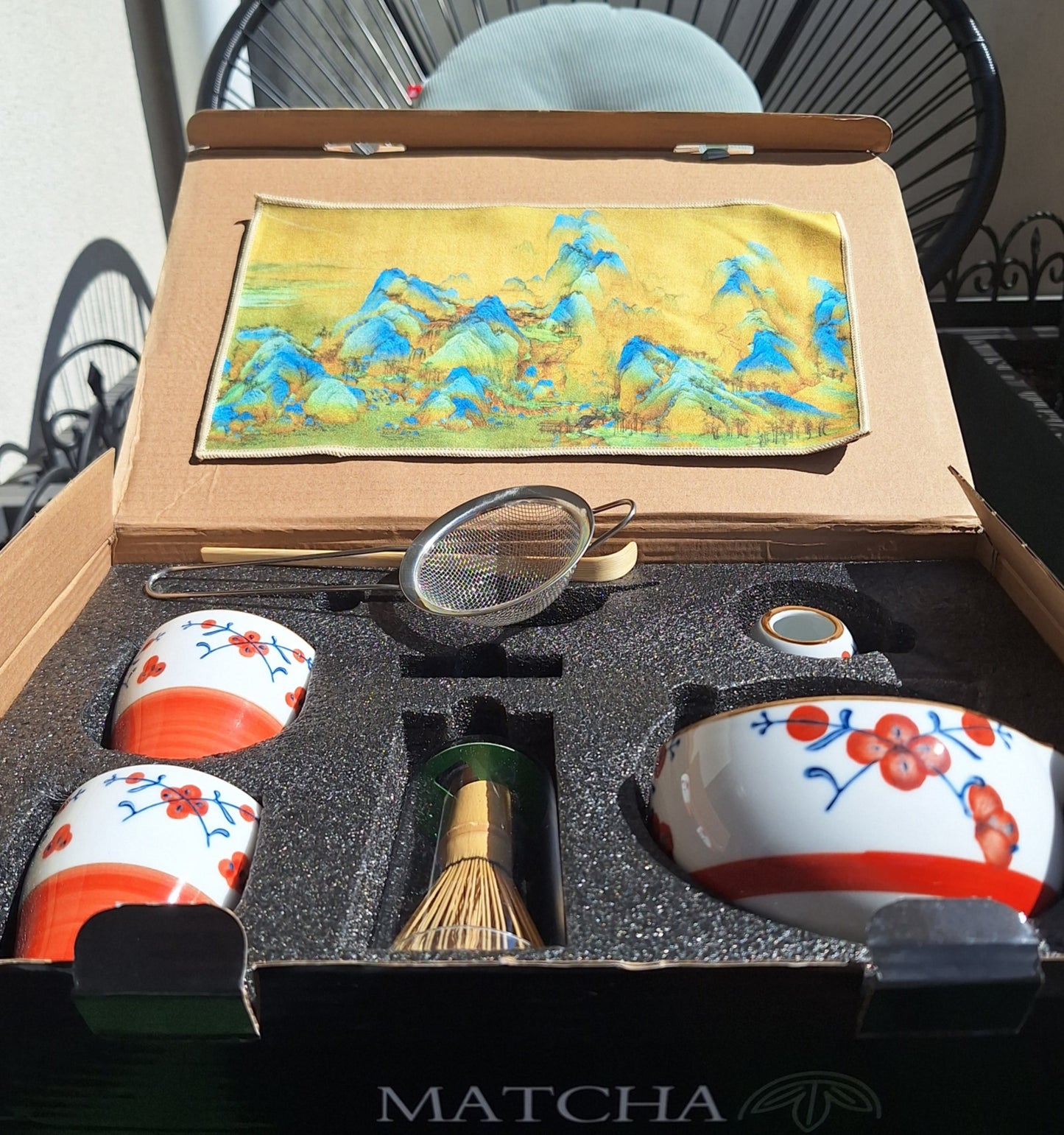 "Ume no Kaze" 9-Piece Plum Blossom Style Ceramic Matcha Set