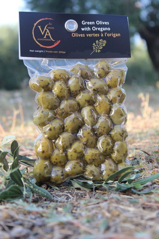 🫒 Halkidiki Green Olives – 250 g – Oregano • Thyme • Plain • Chili