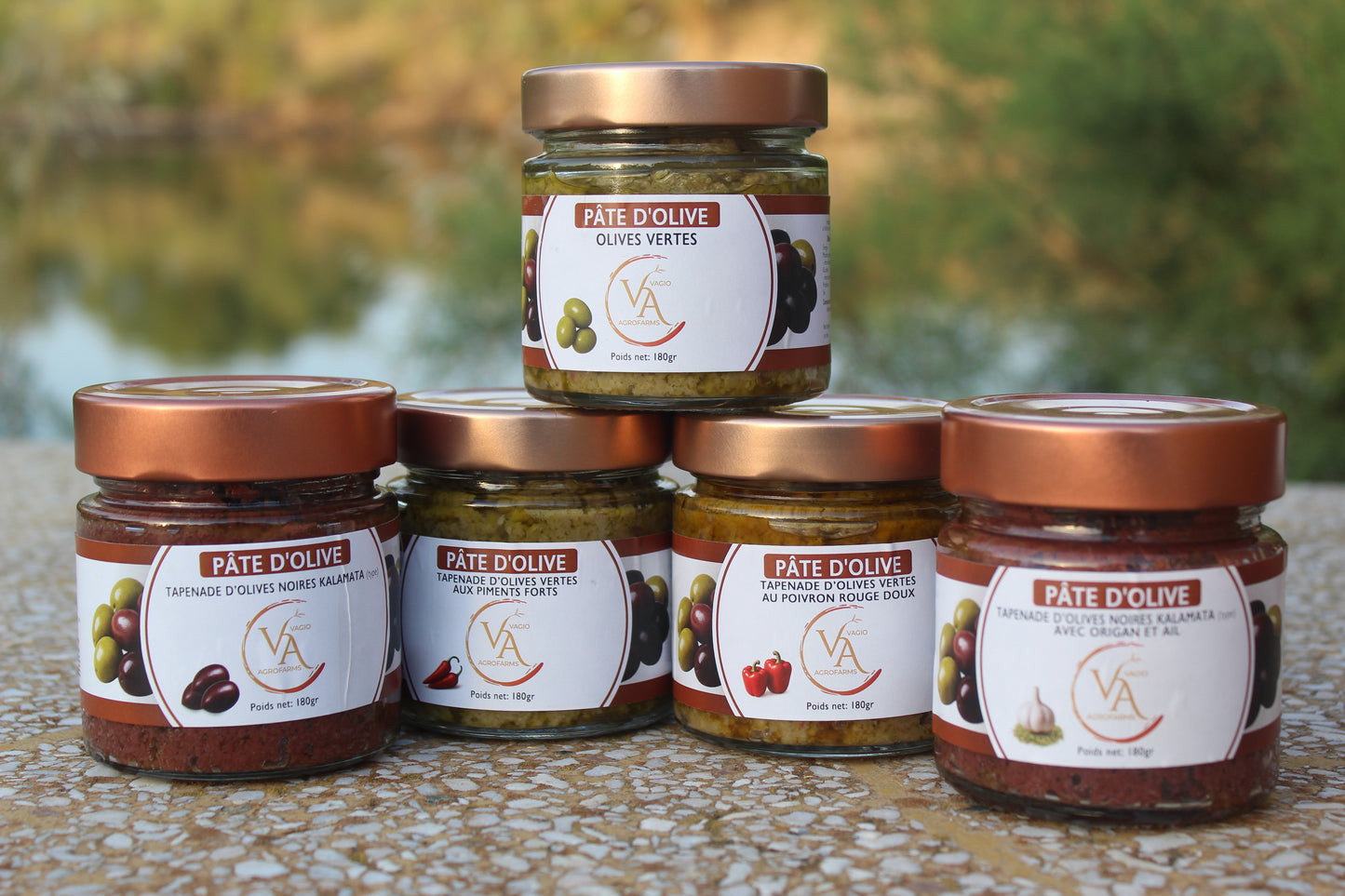 Vagio Agrofarms 🫙 Tapenades Grecques d’Olives – 5 Saveurs Artisanales de Halkidiki et Kalamata - 1 Terroir d'exception