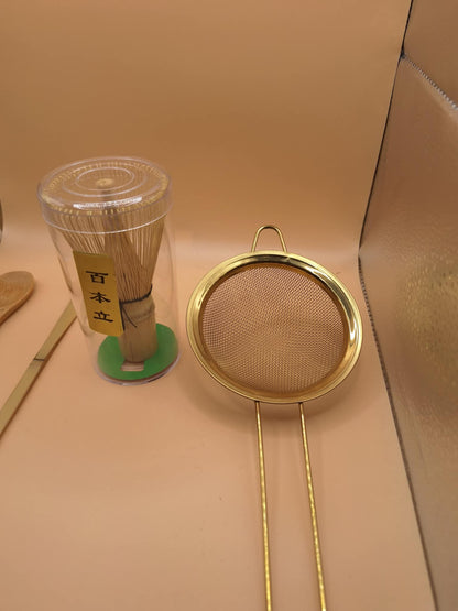 Matcha Utensils – 4-Piece Set with Gold Strainer