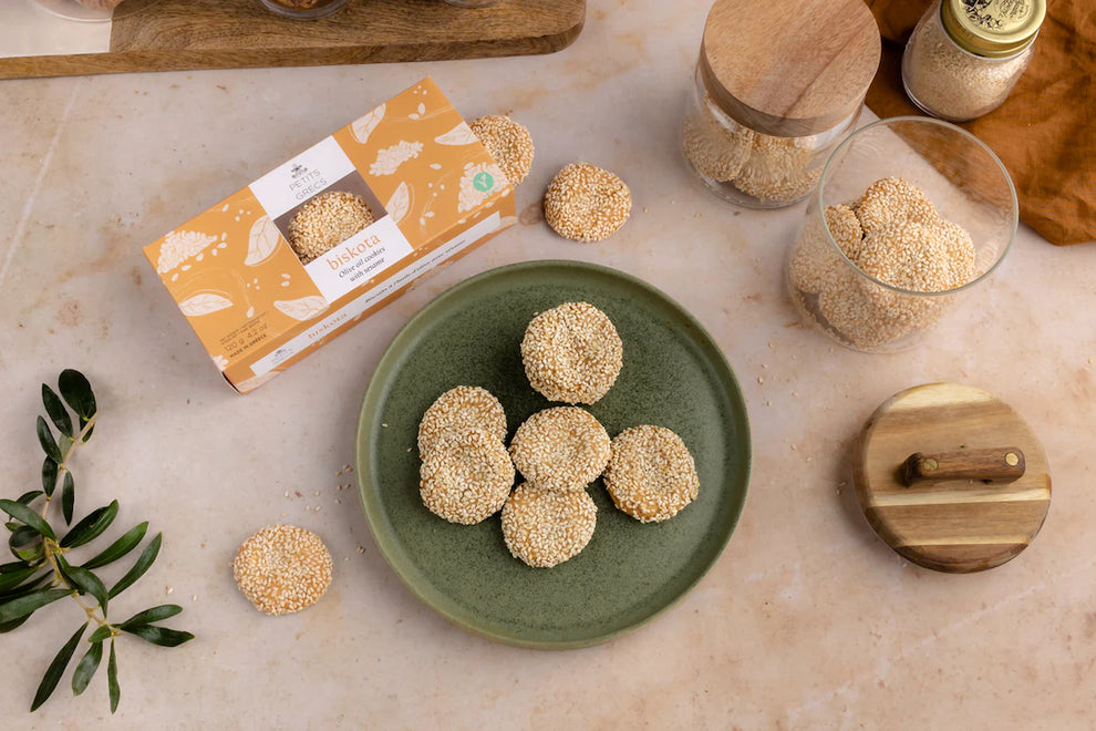 Biscuits grecs à l’huile d’olive & graines de sésame – 120 g 🍊🌿