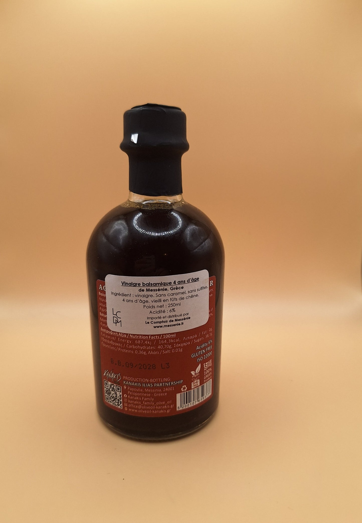 🍇 Vinaigre Balsamique 4 Ans d’Âge – 200 ml Vieilli en fûts de chêne • Raisins 100% grecs • Intensité & finesse