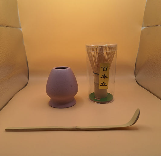 🍵 3-piece Matcha Set – Pink with small black dots