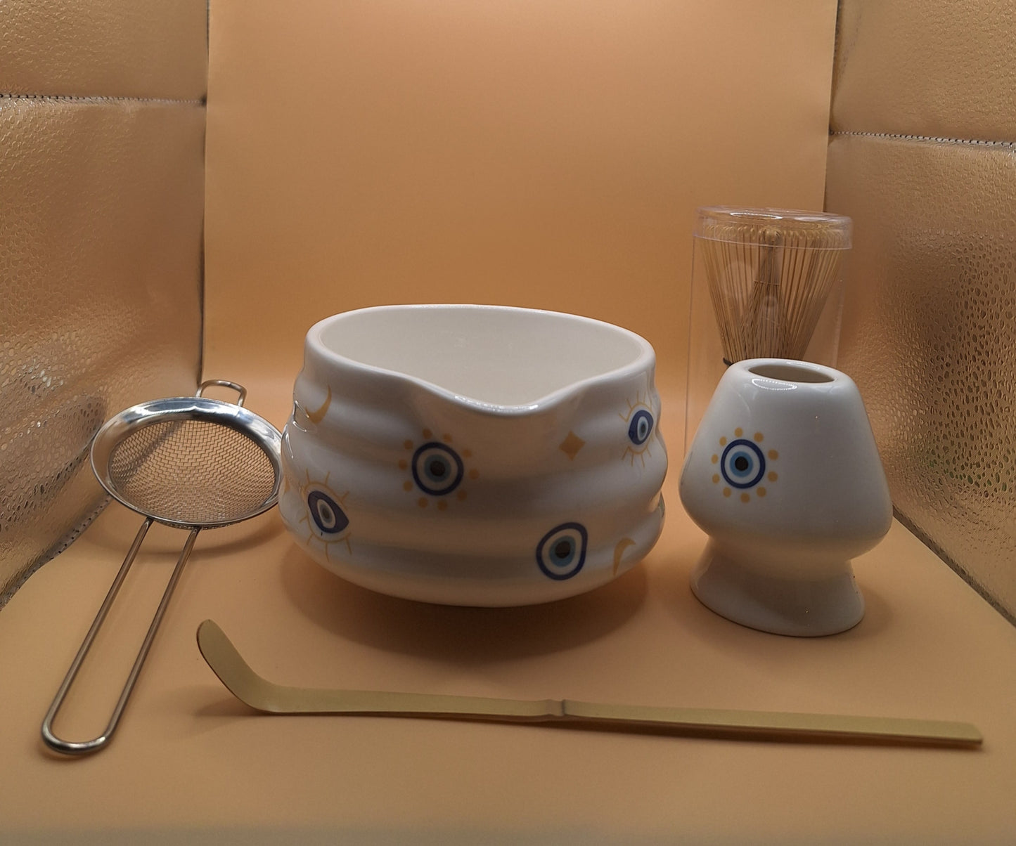 👁️‍🗨️ Set Matcha 5 pièces en céramique – Mati (μάτι) l'oeil du diable