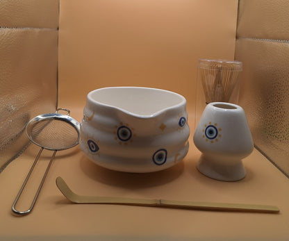 👁️‍🗨️ Set Matcha 5 pièces en céramique – Mati (μάτι) l'oeil du diable