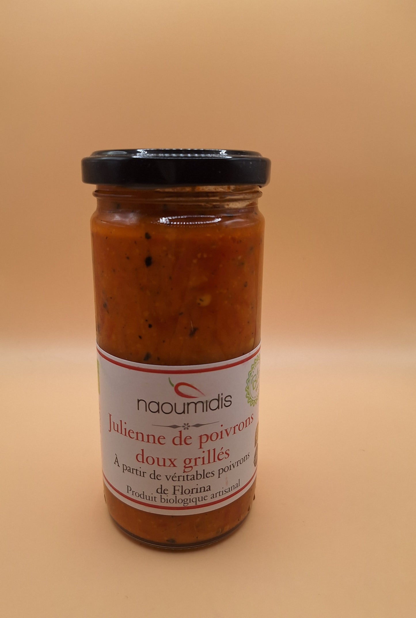 🔥 Purée BIO d’Aubergines & Poivrons Rouges de Florina – Naoumidis – 245g (avec les célèbres poivrons Florinis, les plus réputés de Grèce)