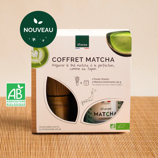 🌱🎁 Coffret cadeau Matcha Cérémonie Bio + Fouet Bambou Chasen 120 brins – Anatae 🎁🌱
