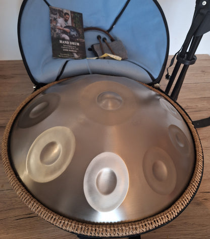 🧡🥁 Handpan / Tambour à langue en acier doré – 22’’ – Ré min Kurde (432 Hz) Instrument intuitif & immersif – 9 notes – Set complet neuf 💙