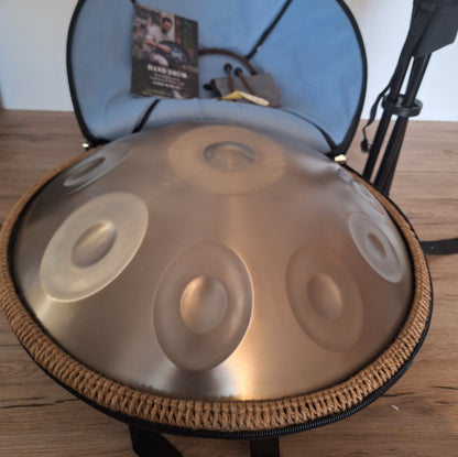 🧡🥁 Handpan / Tambour à langue en acier doré – 22’’ – Ré min Kurde (432 Hz) Instrument intuitif & immersif – 9 notes – Set complet neuf 💙